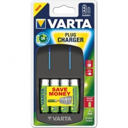 Varta Plug Charger Chargeur de batteries 2100mAh avec 4 batteries AA ou AAA NiMH 57667101451